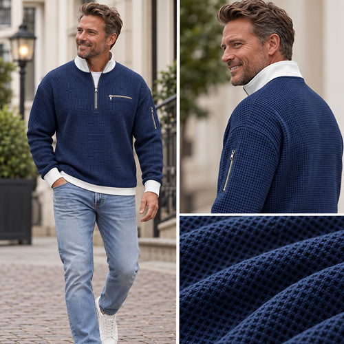 Men's waffle knit half-zip sweater