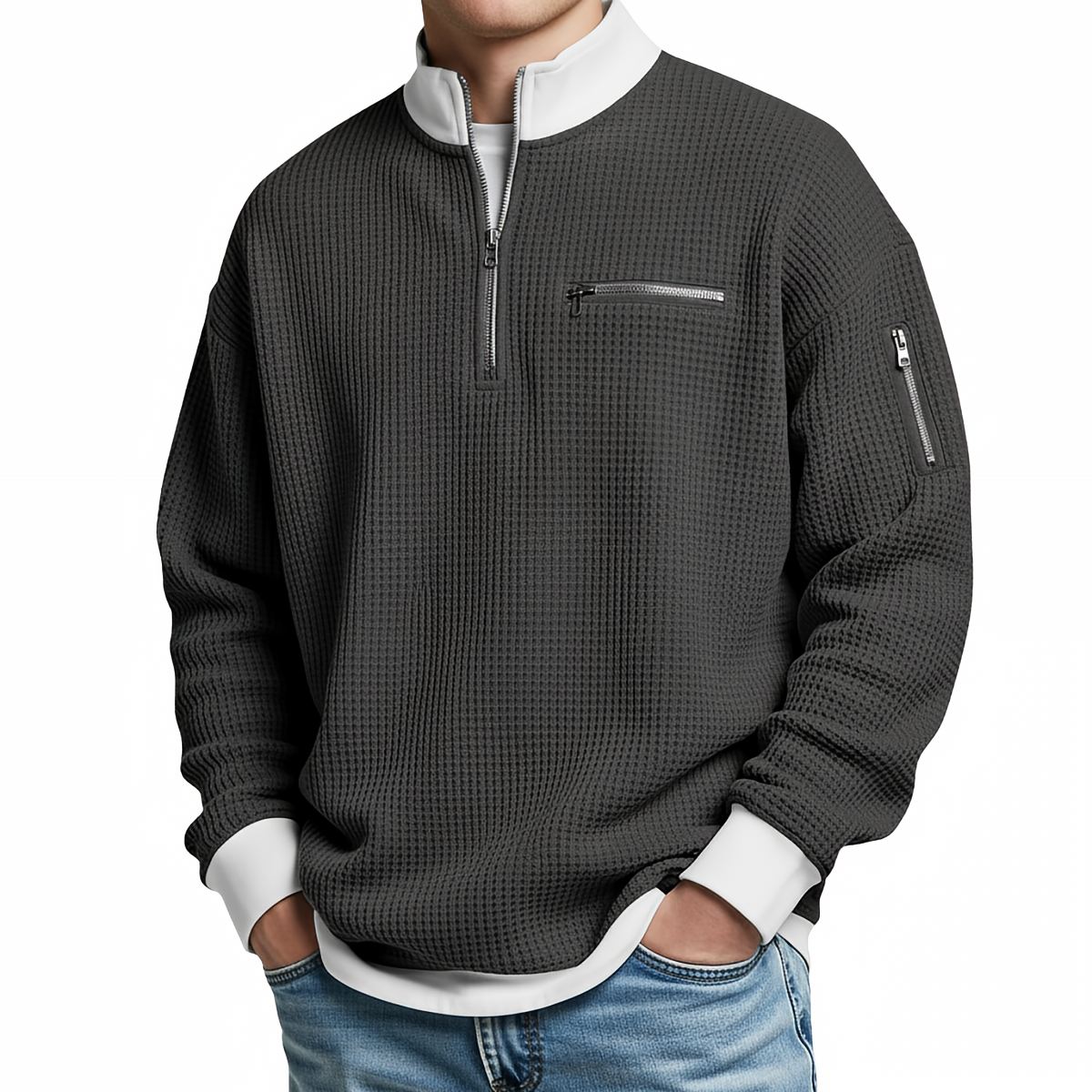 Men's waffle knit half-zip sweater