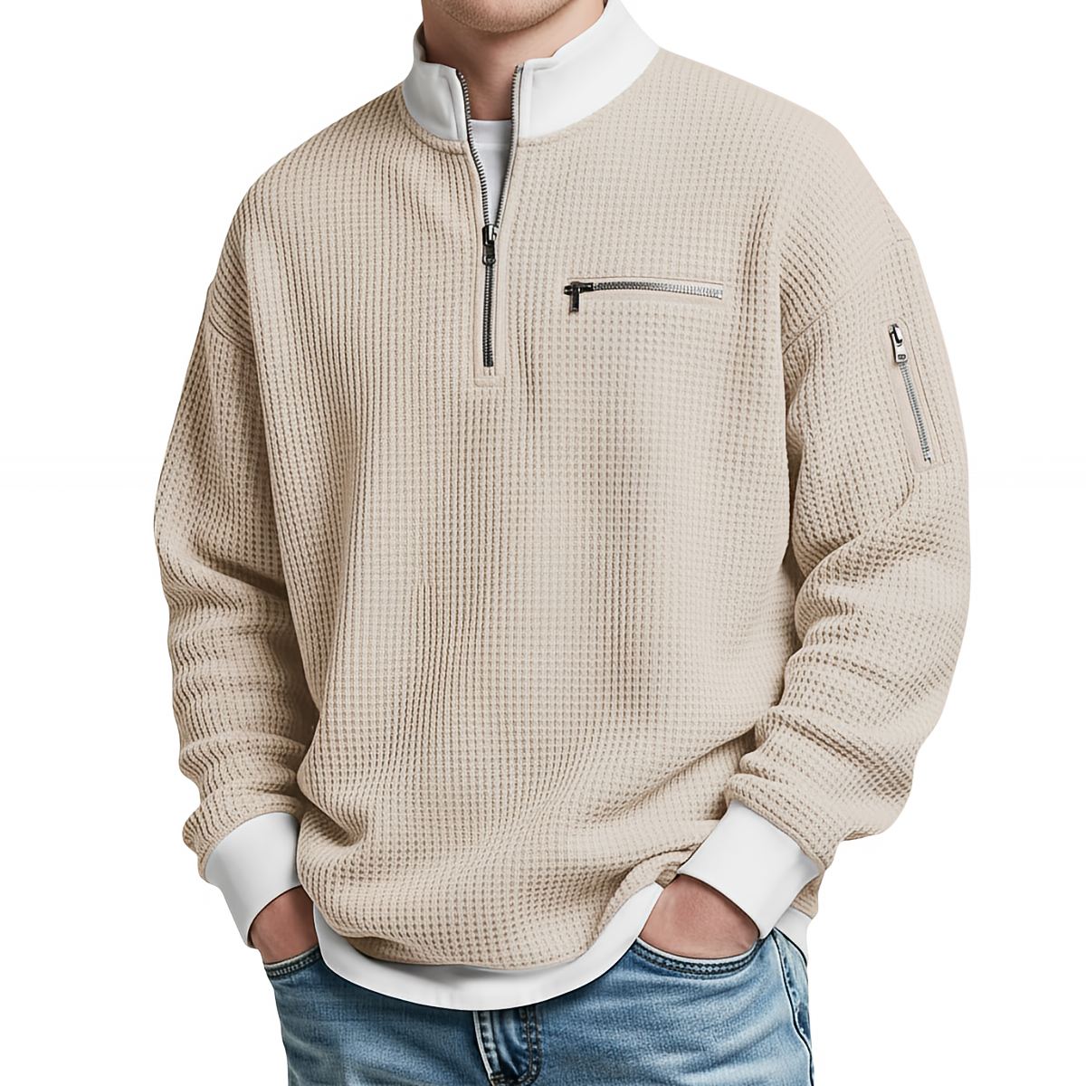 Men's waffle knit half-zip sweater