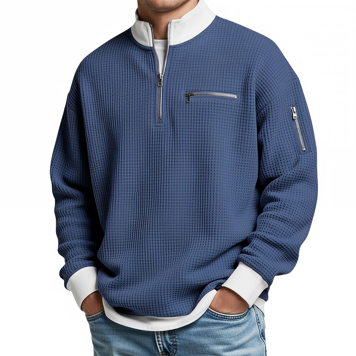 Men's waffle knit half-zip sweater