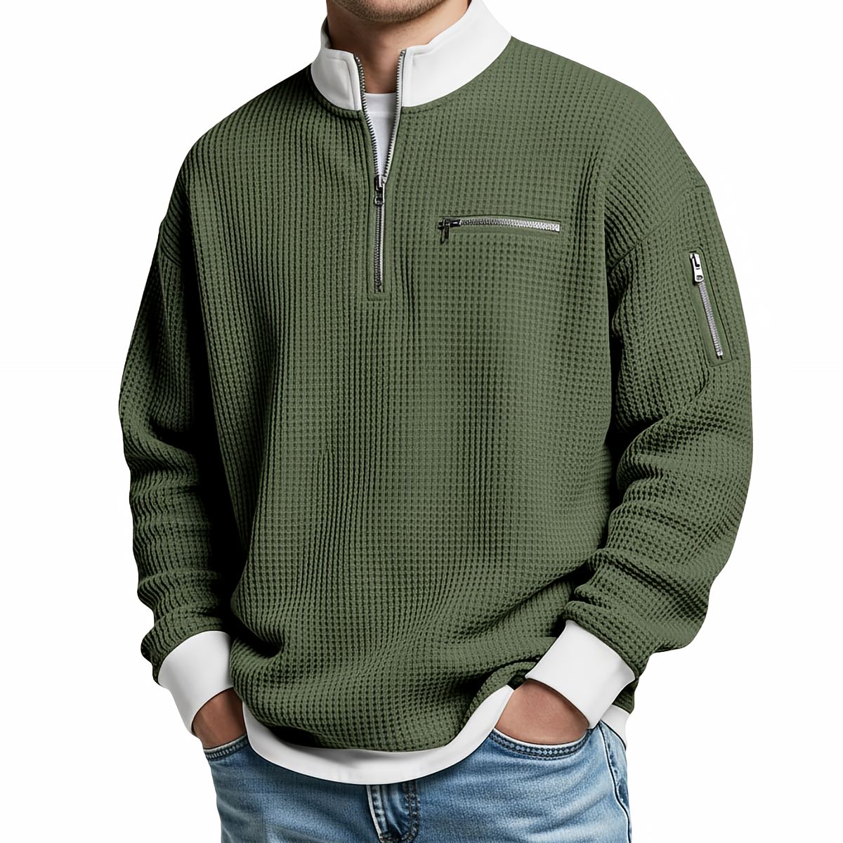 Men's waffle knit half-zip sweater