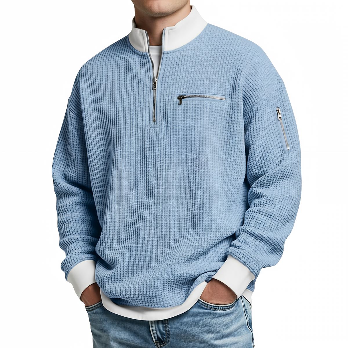 Men's waffle knit half-zip sweater