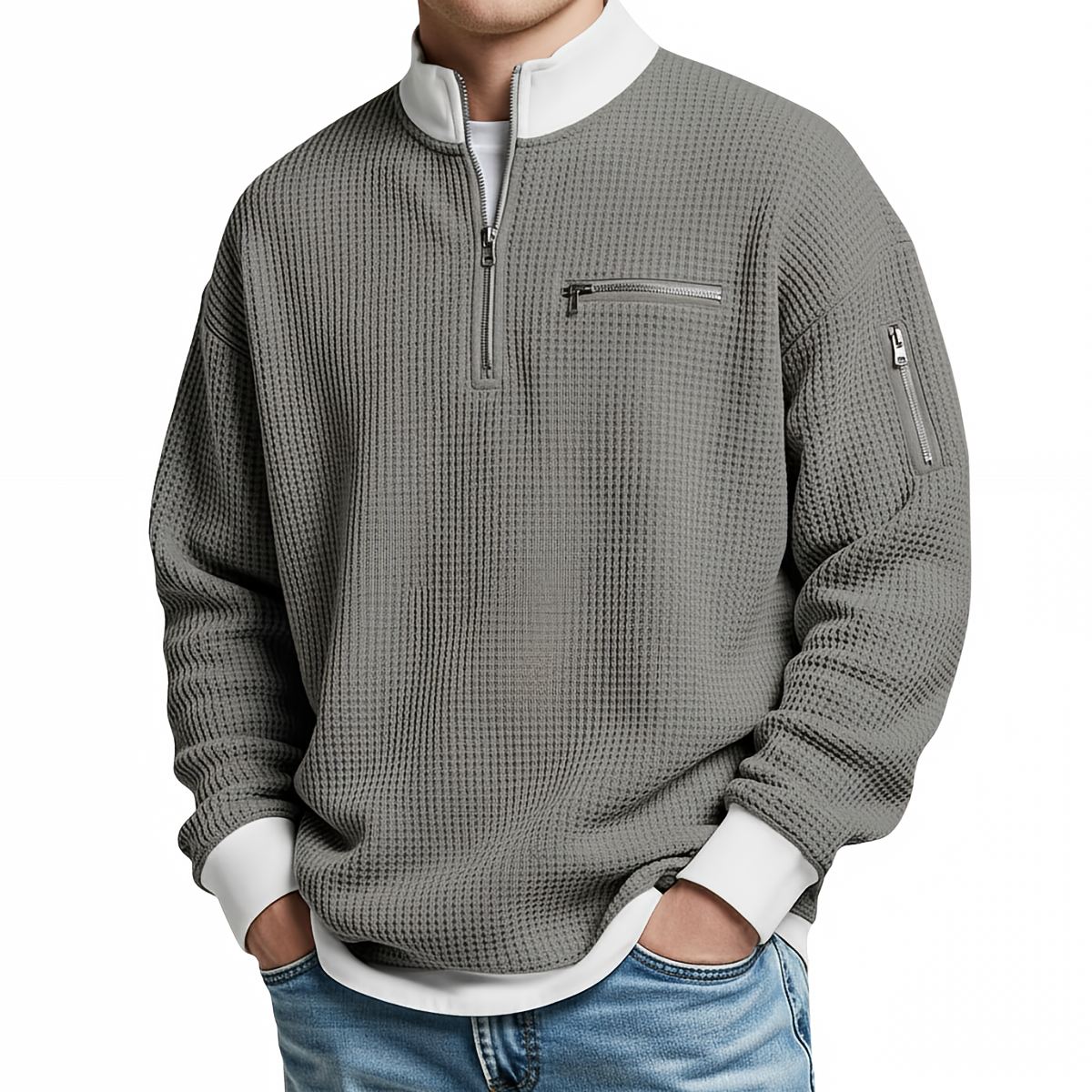 Men's waffle knit half-zip sweater