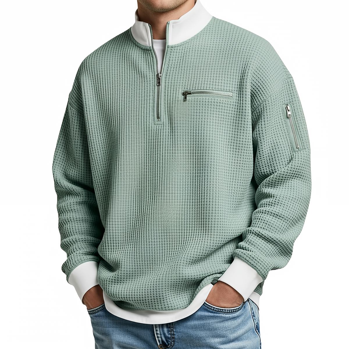 Men's waffle knit half-zip sweater