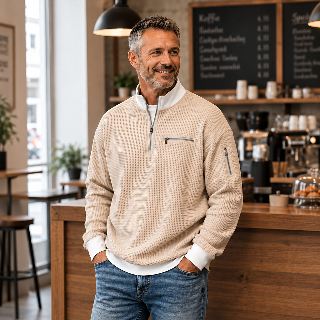Men's waffle knit half-zip sweater