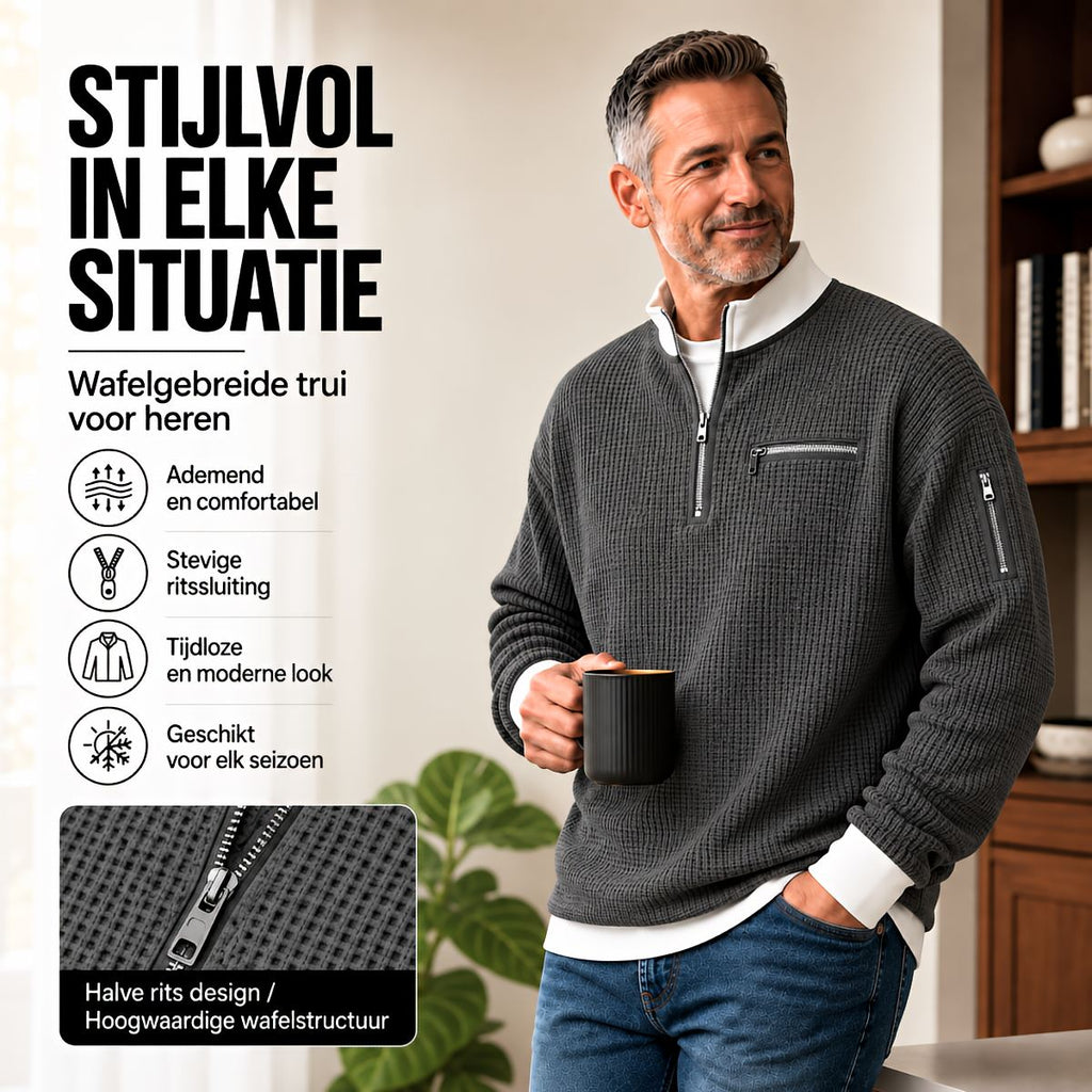 Men's waffle knit half-zip sweater
