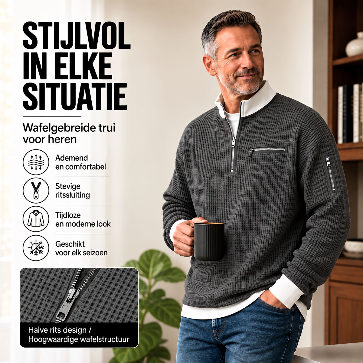 Men's waffle knit half-zip sweater